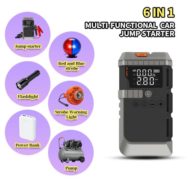 Portable 8000mAh Jump Starter with 150 PSI Tire Inflator and 12V Vehicle Support for Emergency Power