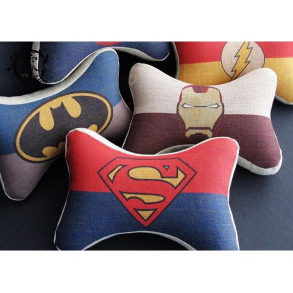 Marvel Heros Polyester Car Neck Pillows , Zipper Silk Cotton Dog Bone Cushion