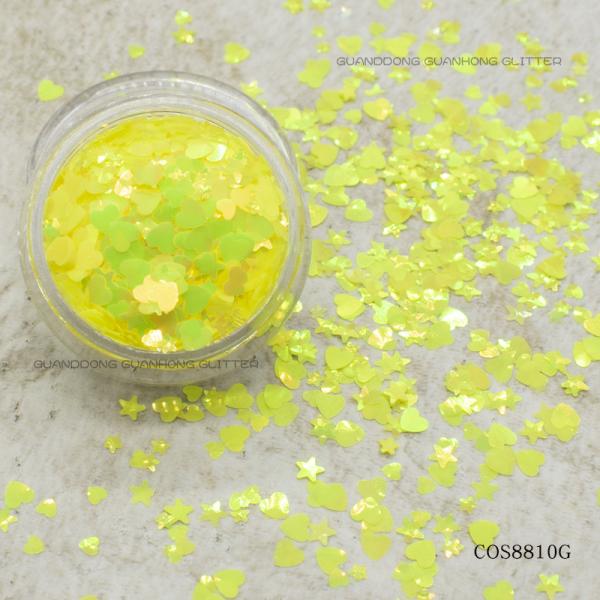 Artesanía de uñas ecológica creativa estrellas formas de corazón mezclas gruesas calidad cosmética brillo polvo a granel para maquillaje navideño