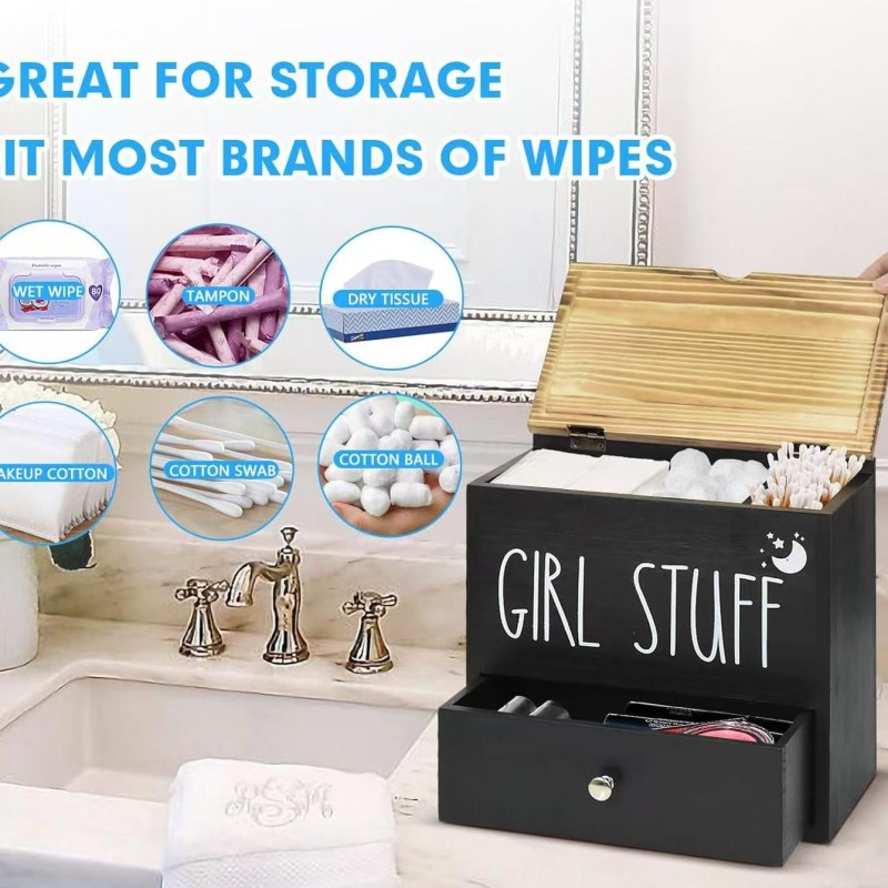 Wooden Clamshell Storage Box Laundry Coagulant Storage Box Household Solid Wood Sanitary Napkin Storage Box