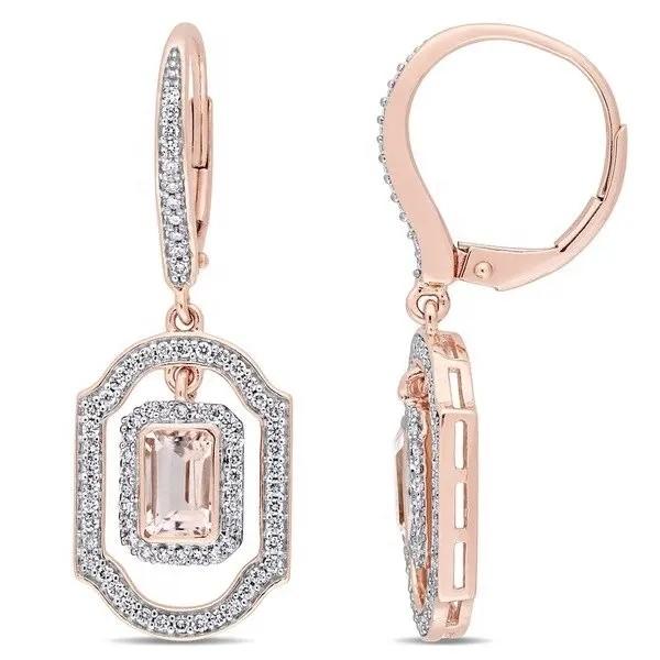 925 Sterling Silver Round Shape Rose Gold Platedt Morganite Cuff Earrings