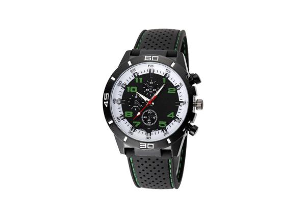 Silicone Strap Stainless Steel Chronograph Watch Black 100 M Water Resistant