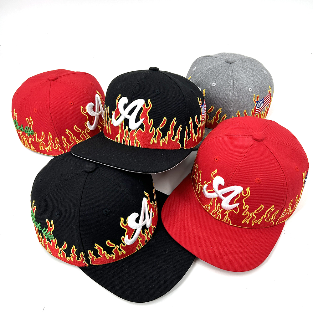 Flat Brim 3D Embroidery Snapback Hats Custom Logo Sports Men Women Adjustable Baseball Cap