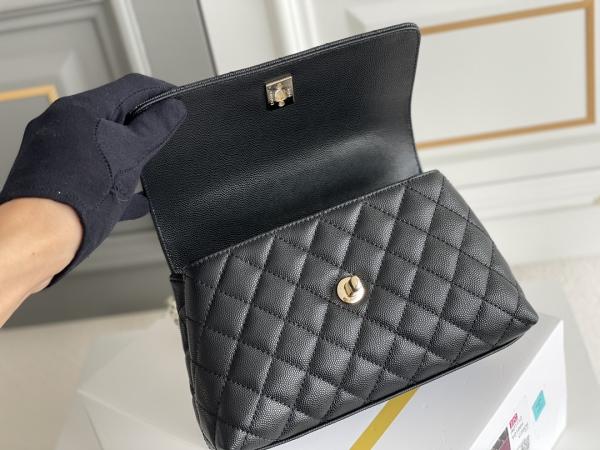 Grained Calfskin Leather Small Coco Handle 22A Black Chain With Flap