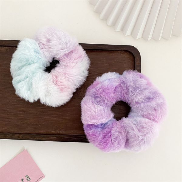 influencers Autumn winter fur tie dye hair colorful scrunchie Korean lady accessories hair rope spot headdress