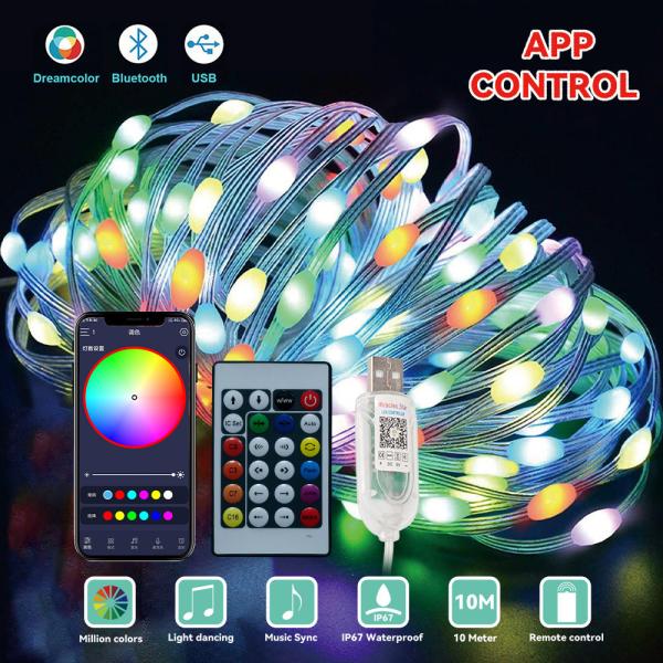 APP Control 5m Festive Atmosphere Lamp RGB LED Leather Thread Lights String