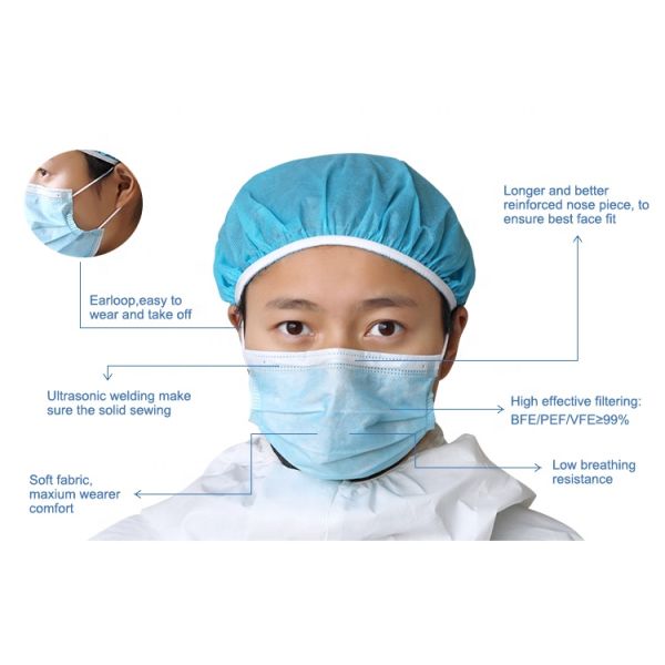 Earloop 3 Ply Disposable Face Mask , Disposable Medical Face Mask Lint Free