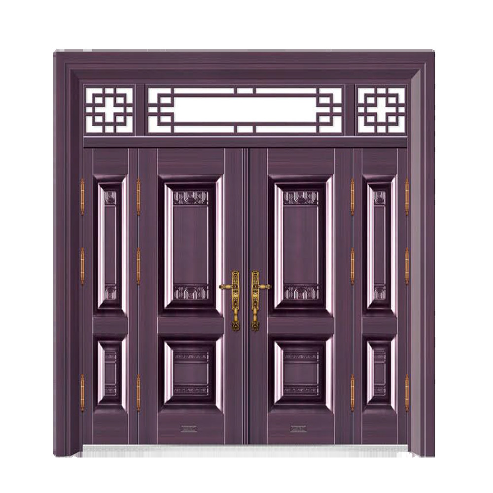 China Suppliers Luxury Front Security Exterior Doors Deep Embossing Double Leaf Panel Entry Front Steel Door for House with Smart Lock