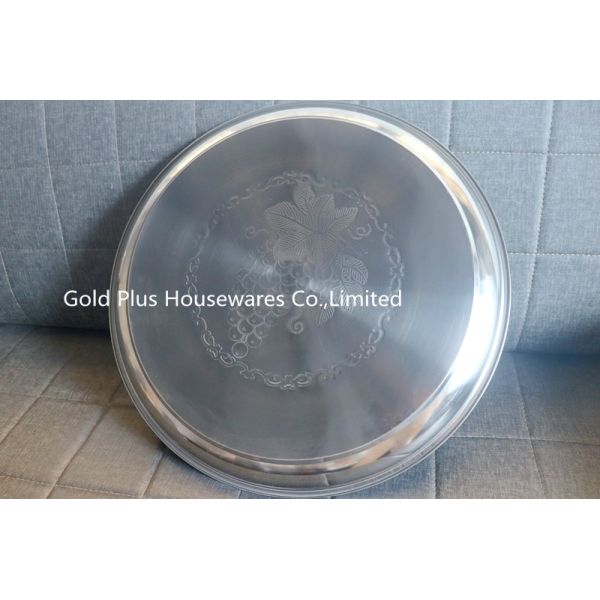 Polished 35cm Decorative Rolling Stainless Steel Round Tray