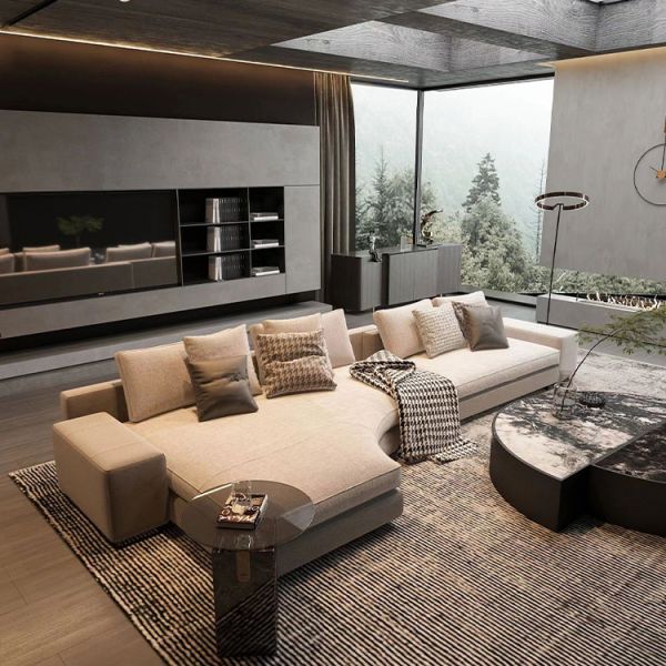 Fabric Modern MOYI Long Sectional Couch Light Gray L Shape Sofas Set Italian Sofas Minimalist Style for Home Luxury