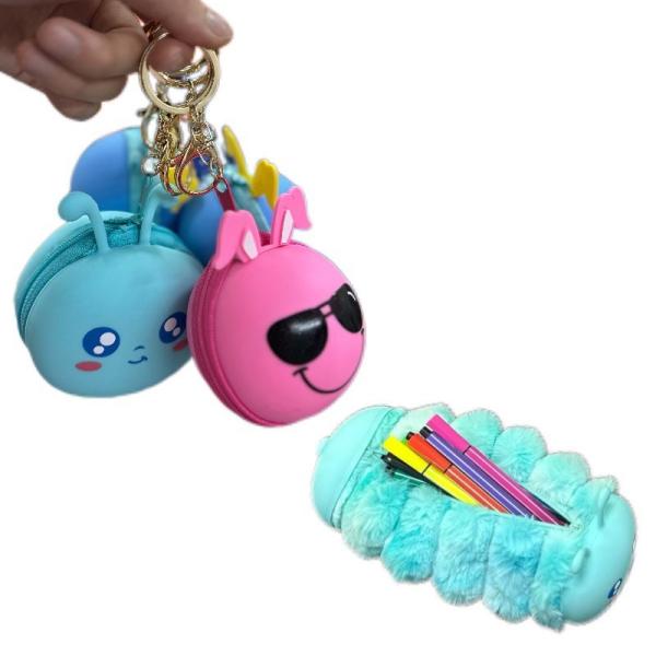 Cartoon Style Cute Plush Doll Pencil Pouch Silicone Tastless Makeup Bag For Stationery School Supplies Pencil Case Bag