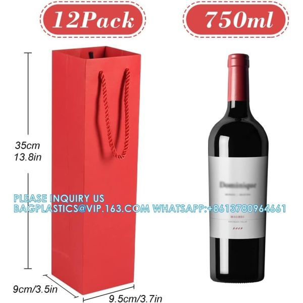 Package Thick Kraft Paper Wine Tote Gift Bags For 1 Bottle, Sturdy Paper Wine Gift Bags With Handles