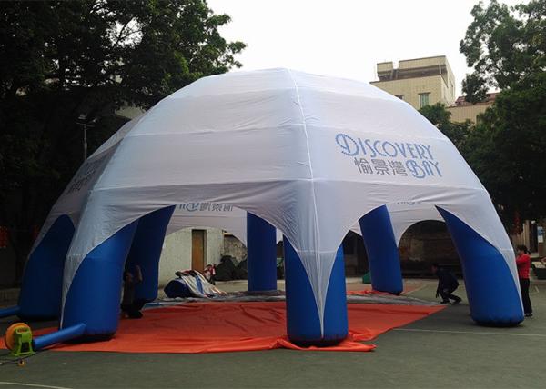 White / Blue Inflatable Camping Tent 10mL X 10mW X 6mH Inflatable Event Tent PVC material