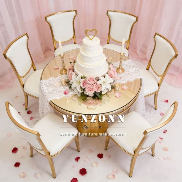New Elegant Design Round Table Stainless Steel Base Wedding Table With Crystal for Wedding Hotel Furniture
