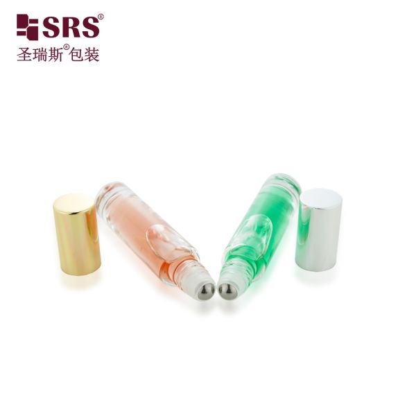 GB1-5ML Clear Luxury High End Leak Proof Glass Roller Steel Ball Bottle With Aluminum cap Round