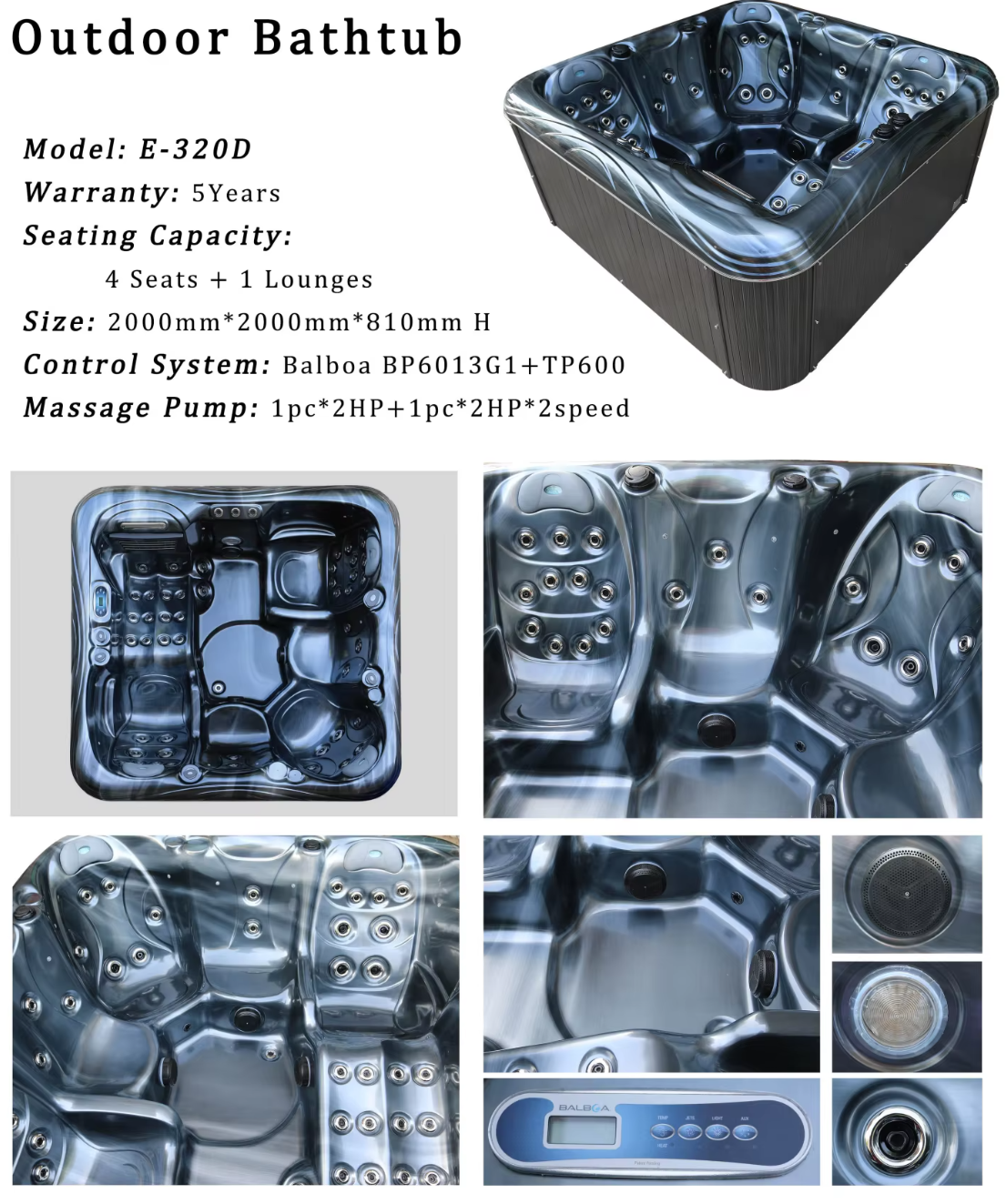 5 Persons Hydrotherapy Pool For Outdoor Spa Hot Tubs With Air Jets Jacuzzi Luxury Spa Tubs For Villa