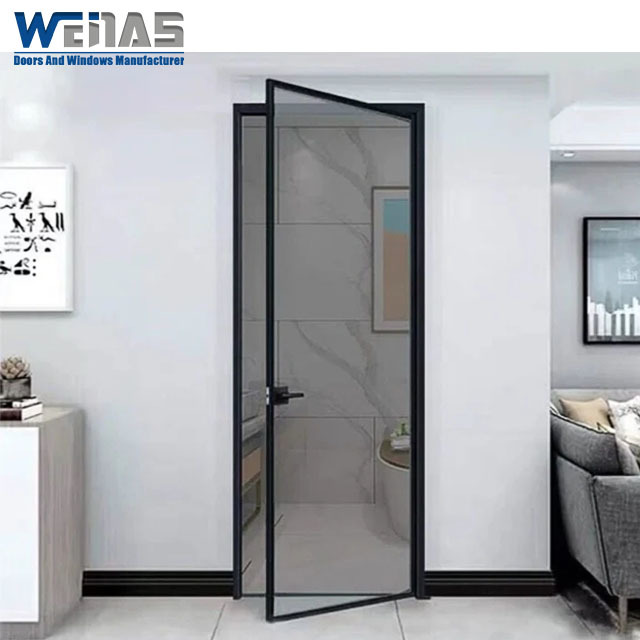 8mm Single Glass Interior Casement Aluminium Swing Toilet Door For Indoor