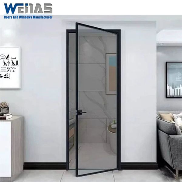Single Glass Ultra Slim Panel Edge Waterproof Aluminium Housing Interior Casement Door