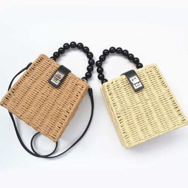 As mulheres do ombro cruzam - o corpo Straw Tote Bag tecido grande praia
