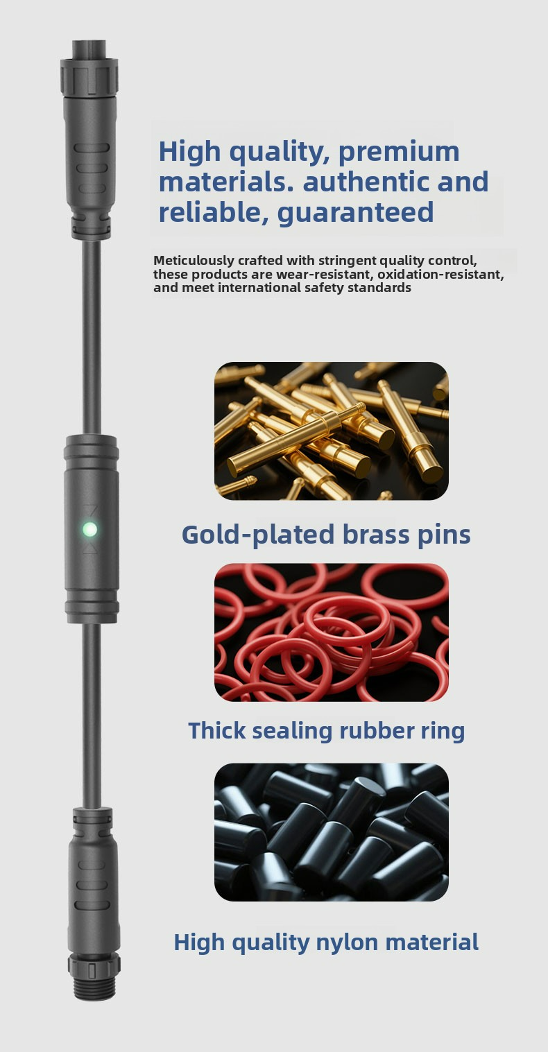 UL94 V-0 Waterproof Electrical Connector with LED Indicator and Operating Temperature -40°C to 105°C
