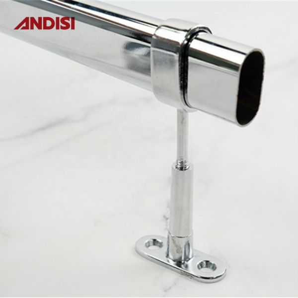 Zinc Alloy Oval Wardrobe Hanger Rod Centre Tube Holder with Height Adjustability