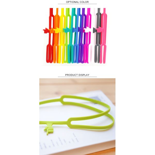 Eco-friendly Colorful Promotional Gift Finger Shape Elastic Custom Silicone Bookmark