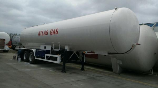 Semi Trailer Lpg Gas Tanker Truck , 49.6cbm Tri Axle Semi Trailer With Fuel Box