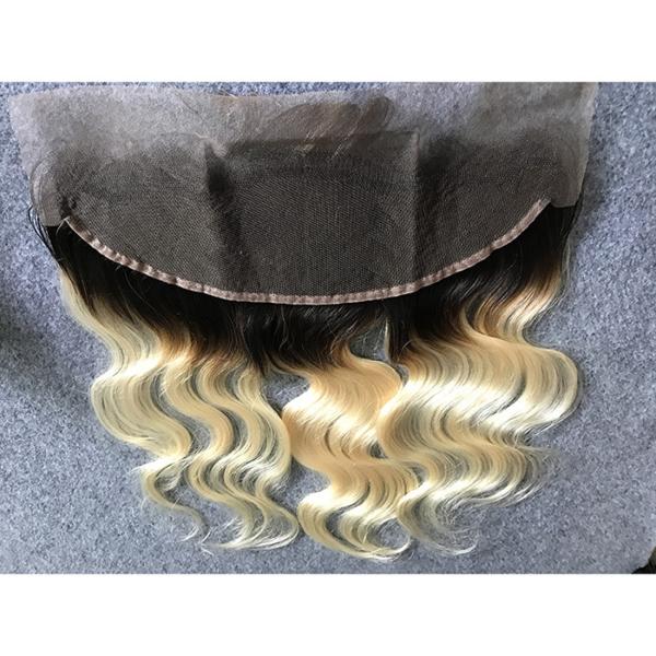Long Russian Ombre Human Hair Extensions Body Wave With Ear to Ear 13x4 Lace Frontal