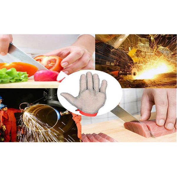Butcher Stainless Steel Mesh Safety Gloves Flexible Wrist Strap For Home Slaughtering