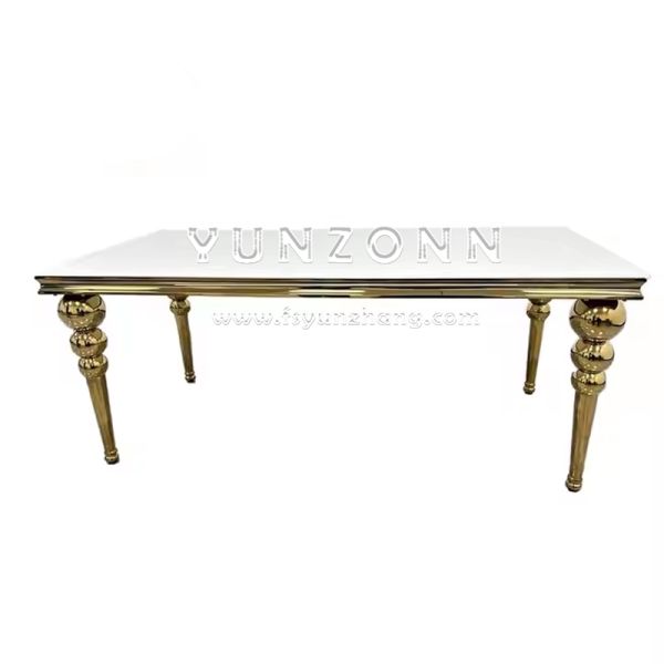 Luxury MDF 12-Seater Gold Metal Rectangle Banquet Dining Table for Hotels Elegant Center Table