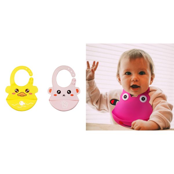 Ultra Soft Edge Silicone Baby Bibs Water Resistant With Food Catcher