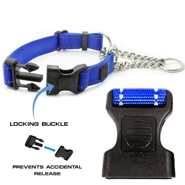 Stainless Steel Chain Nylon Martingale Dog Collar Sturdy 7 Colors Option