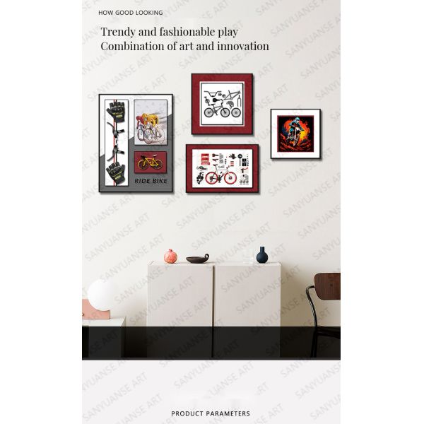 Modern Living Room Sofa Background Wall Painting with Multi-Link Bicycle Combination