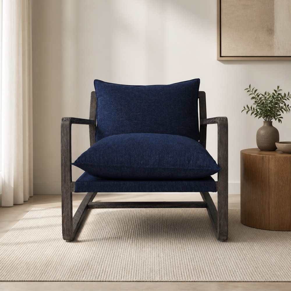 Contemporary Navy Lounge Chair with Open Solid Wood Frame LG-5004