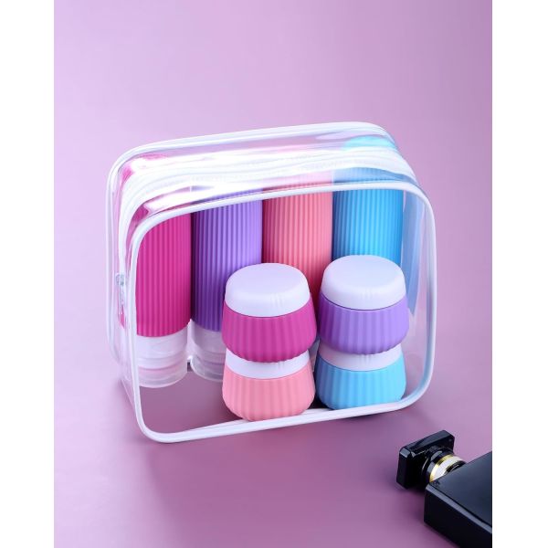 8 Items Combo Silicone Travel Bottle Set Gray Leak Proof 90ml 30ml Jars