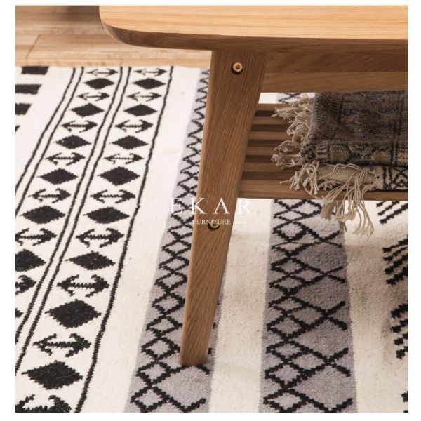 Oval Coffee Table 4 Legs Solid Wood Egyptian Style Living Room Furniture