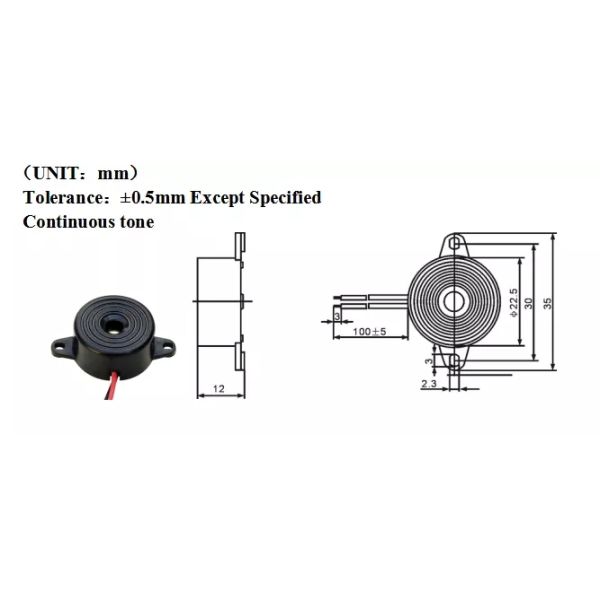 зуммер сигнала тревоги провода 80dB DC12V 2 промышленный электронный пьезоэлектрический