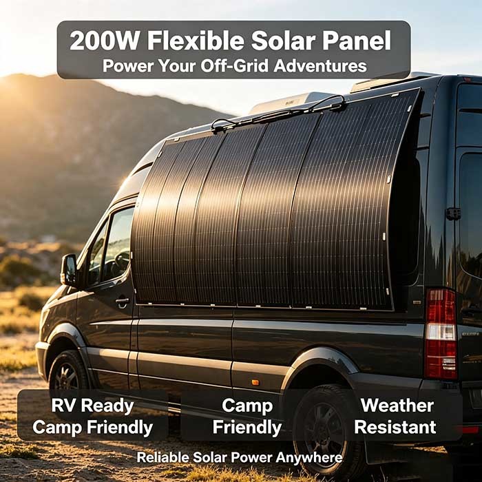 Flexible 200W Solar Panel, Carbon‑Fiber Bendable Solar Module 12V Battery Charger for RV Boat Camping