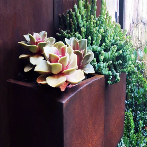 Outdoor Metal Weathering Steel Rectangular Flower Pot / Flower Planter