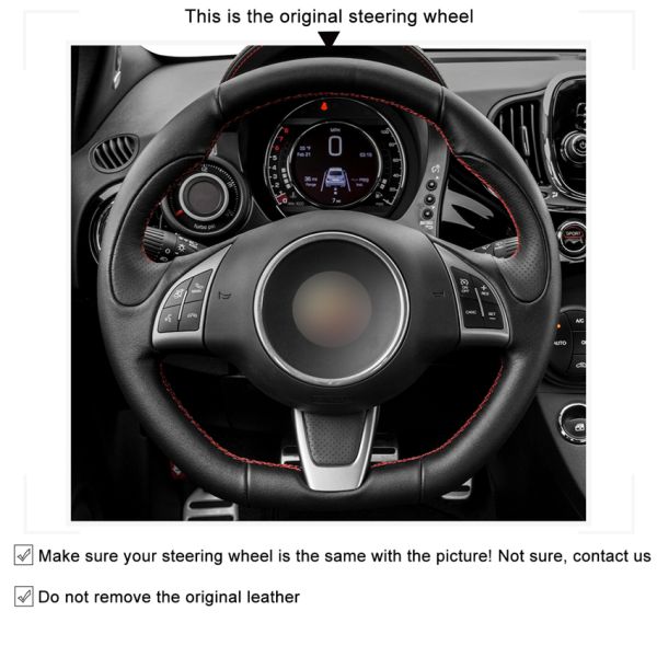 Custom Hand Sewing Black Carbon Suede Steering Wheel Cover for Fiat Abarth 500 500C 595 595C GQ S 500C S Linea