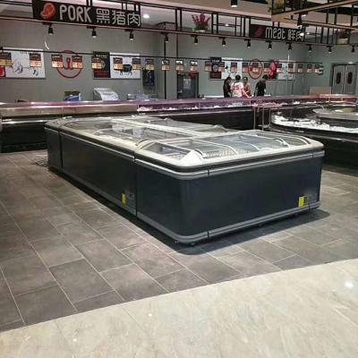 Automático degele a porta de vidro de deslizamento superior aberta do congelador da ilha do congelador do supermercado da caixa