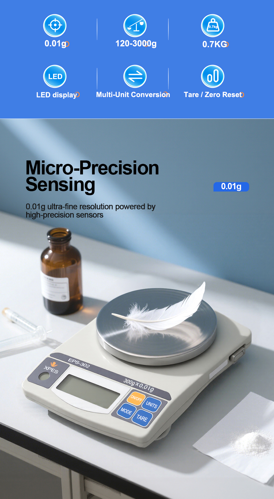 High Precision 3000gX0.1g 120g X 0.01g 2-Digit Analytical Lab Balance for Scientific Jewelry Kitchen Weighing in Laboratories