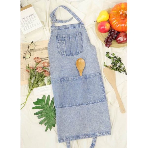 Washed Denim Kitchen Cooking Apron For Restaurant And Coffee Shop And Home