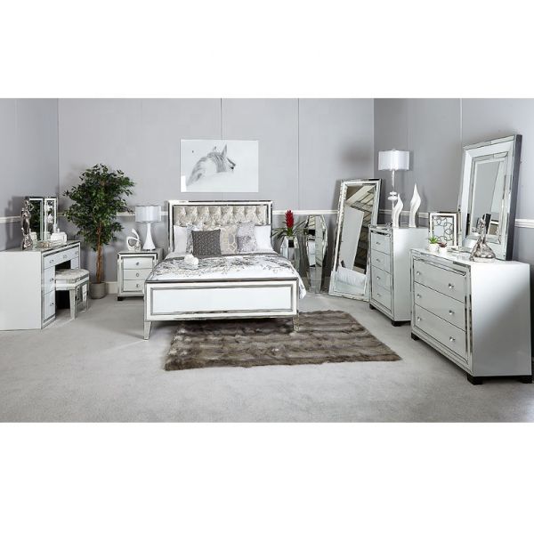 Wood Master Bedroom Furniture Upholstered Platform Bed