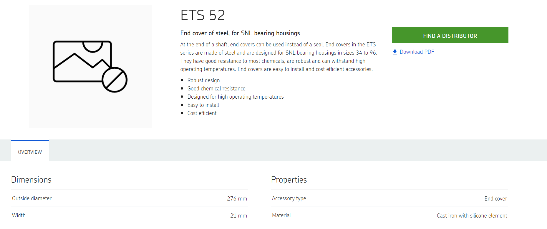 ETS 52  End cover of steel, for SNL bearing housings