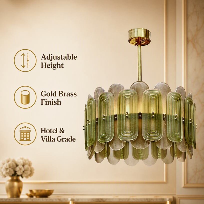 JYLIGHTING Vintage Tiered Oval Glass Pendant Light, Iron Frame Drum‑Style Chandelier for High‑End Restaurant, Hotel Dining Area & Luxury Residential Interior Decoration