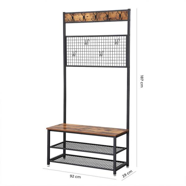 Industrial Hallway Coat Rack Furniture, Coat Stand with Shoe Bench, Coat Stand, UHSR46BX
