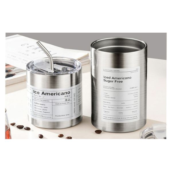 20oz aislamiento y refrigeración copa de helado, simple oficina portátil del coche copa de agua de paja, vacío doble capa 304 de acero inoxidable copa de viaje de bebida fría y caliente