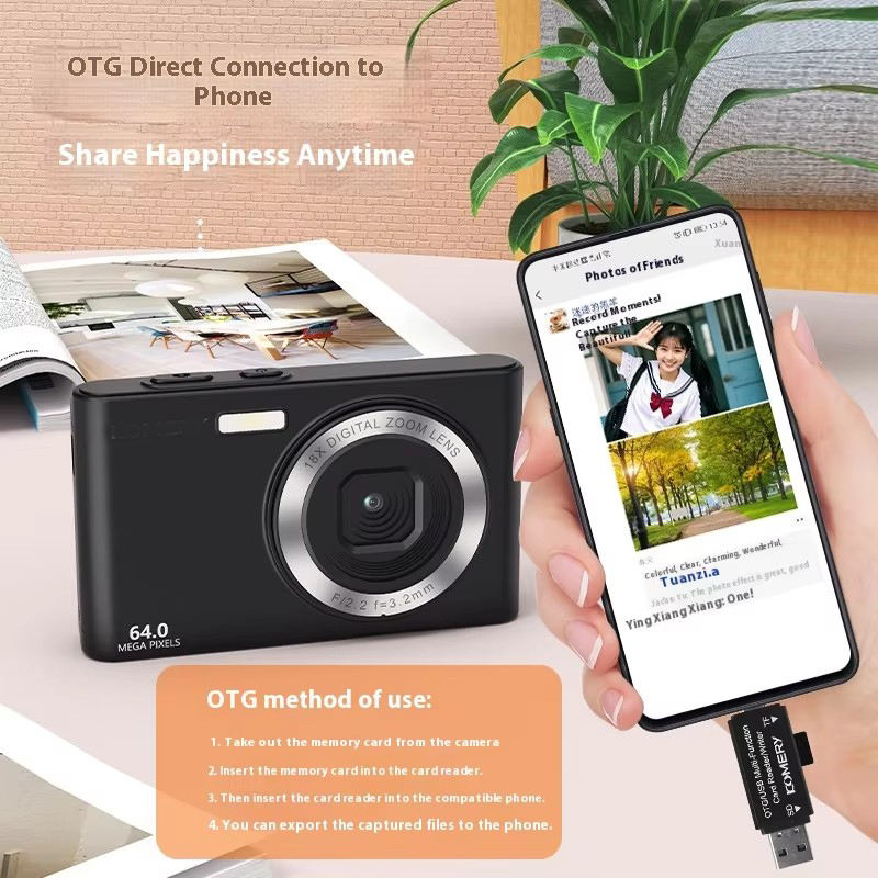 4K Recording 18X Zoom Dual Lens 64MP Compact Vlogging Camera 2.8 Inch Display Electronic Image Stabilization OTG Connection for