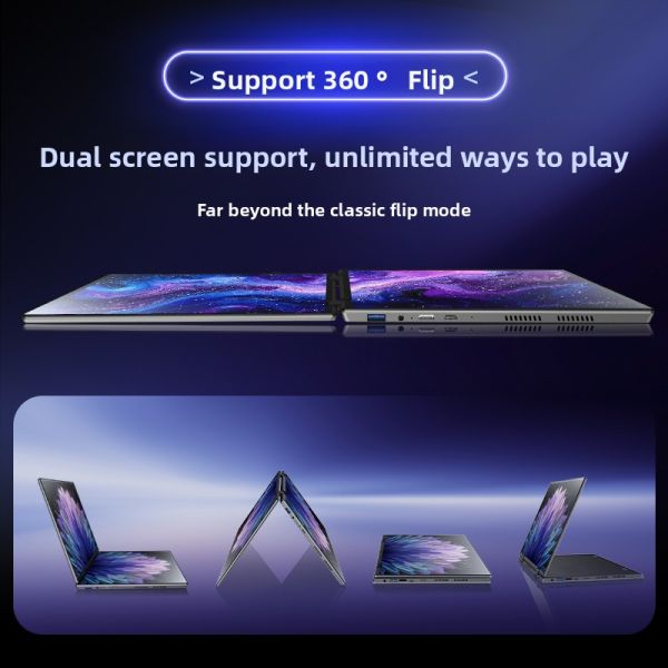 Aether 2026 New Upgraded 14inch Dual Screen Gaming Laptop Intel Processor 360 Flip Design High Efficiency Powerful